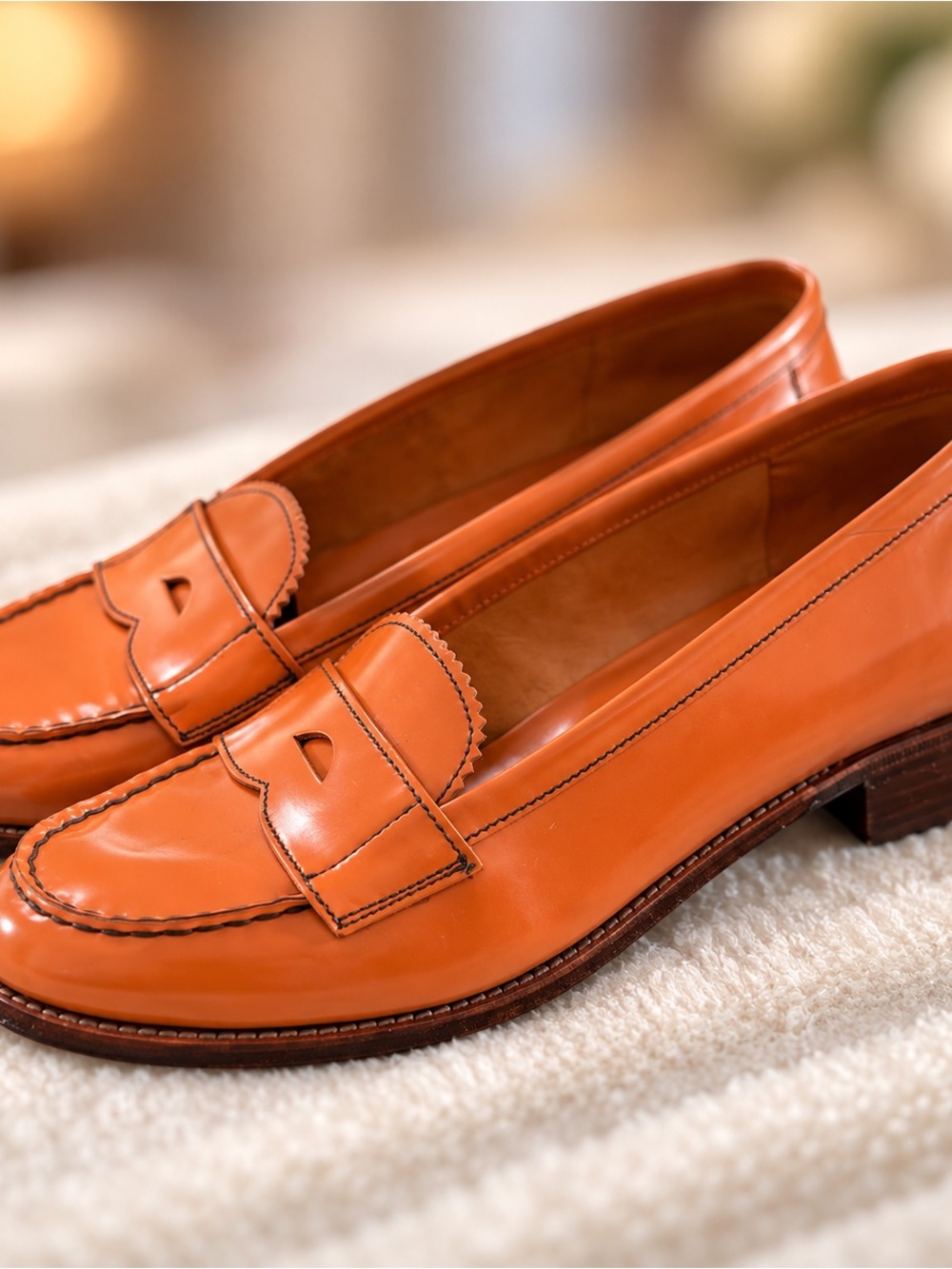Women's Orange Leather Loafers